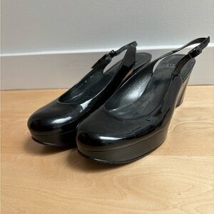 Stuart Weitzman black wedge slingbacks
